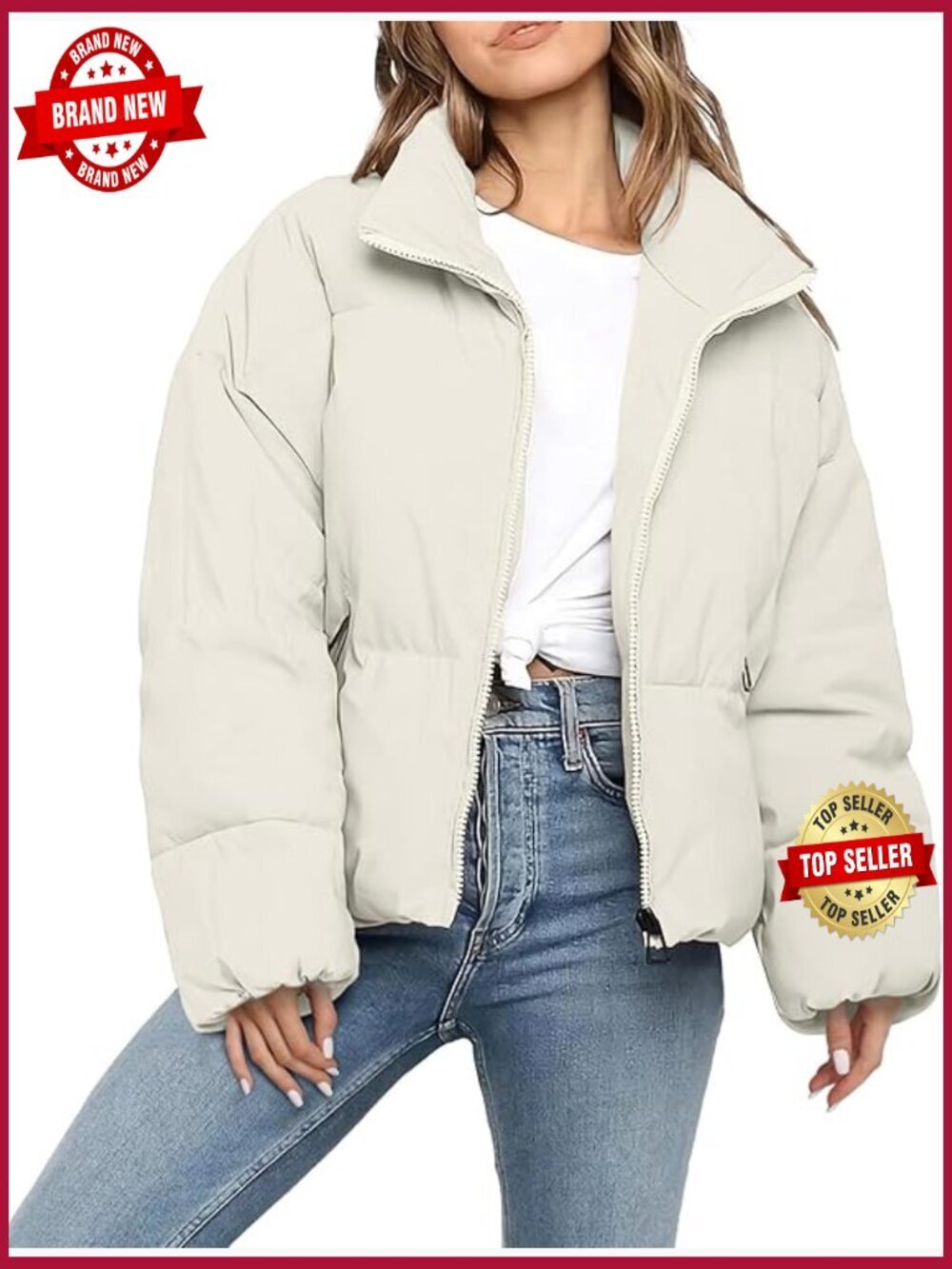 Women Cropped Puffer Jacket Quilted Lightweight Winter Warm Hooded Zip Up